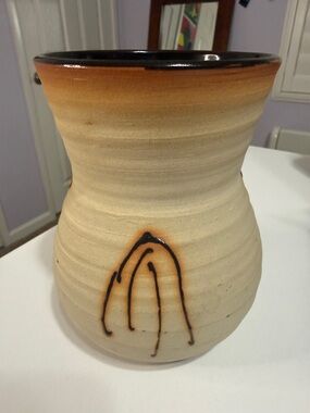 Hand-Thrown Studio Pottery Vase in Beige and Orange Hue